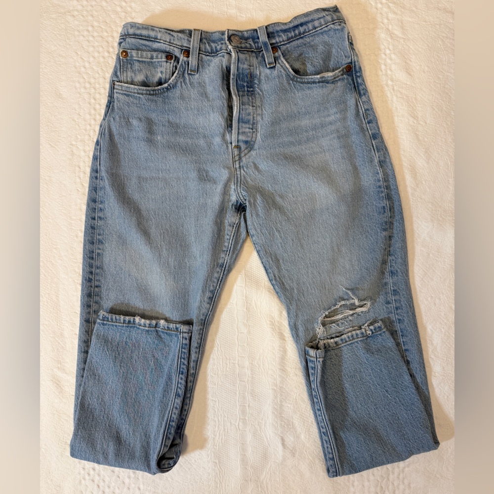 Levis 501 Jeans Womens Skinny High Rise Light Wash Button Fly Stretch 28x28
